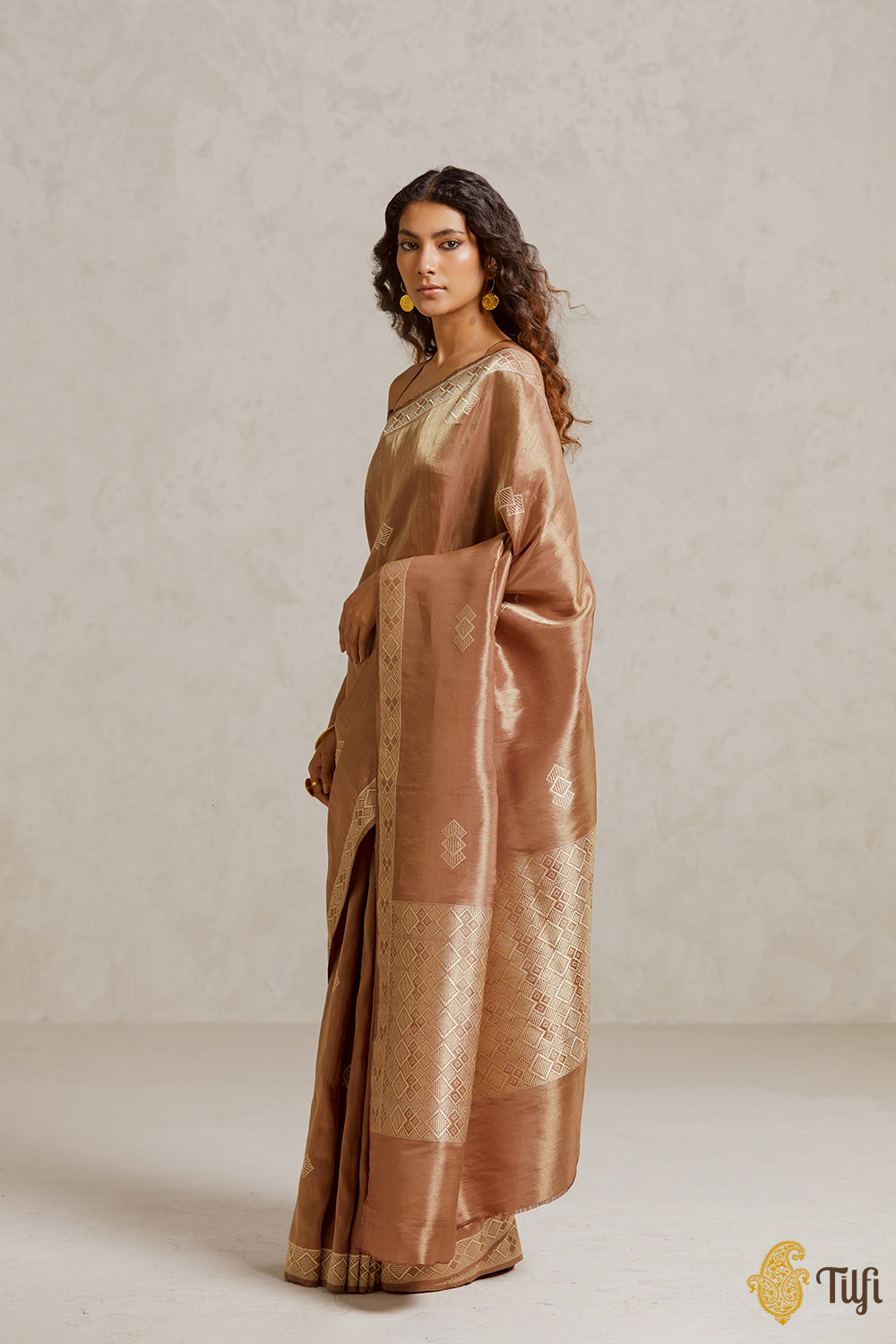Brown Pure Ektara Silk Tissue Banarasi Handloom Saree