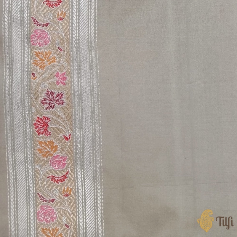 &#39;Malini&#39; Taupe Grey Pure Katan Silk Banarasi Handloom Saree