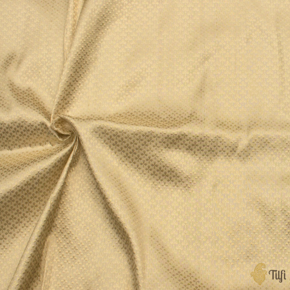 Cream Pure Katan Silk Banarasi Handloom Fabric
