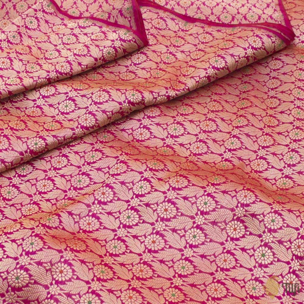 Red-Rani Pink Pure Katan Silk Banarasi Handloom Fabric