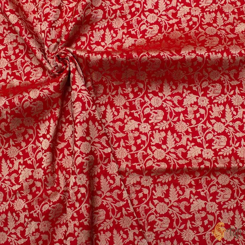 Red Pure Satin Silk Banarasi Handloom Fabric