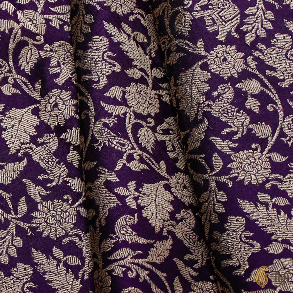 Deep Purple Pure Satin Silk Banarasi Handloom Fabric