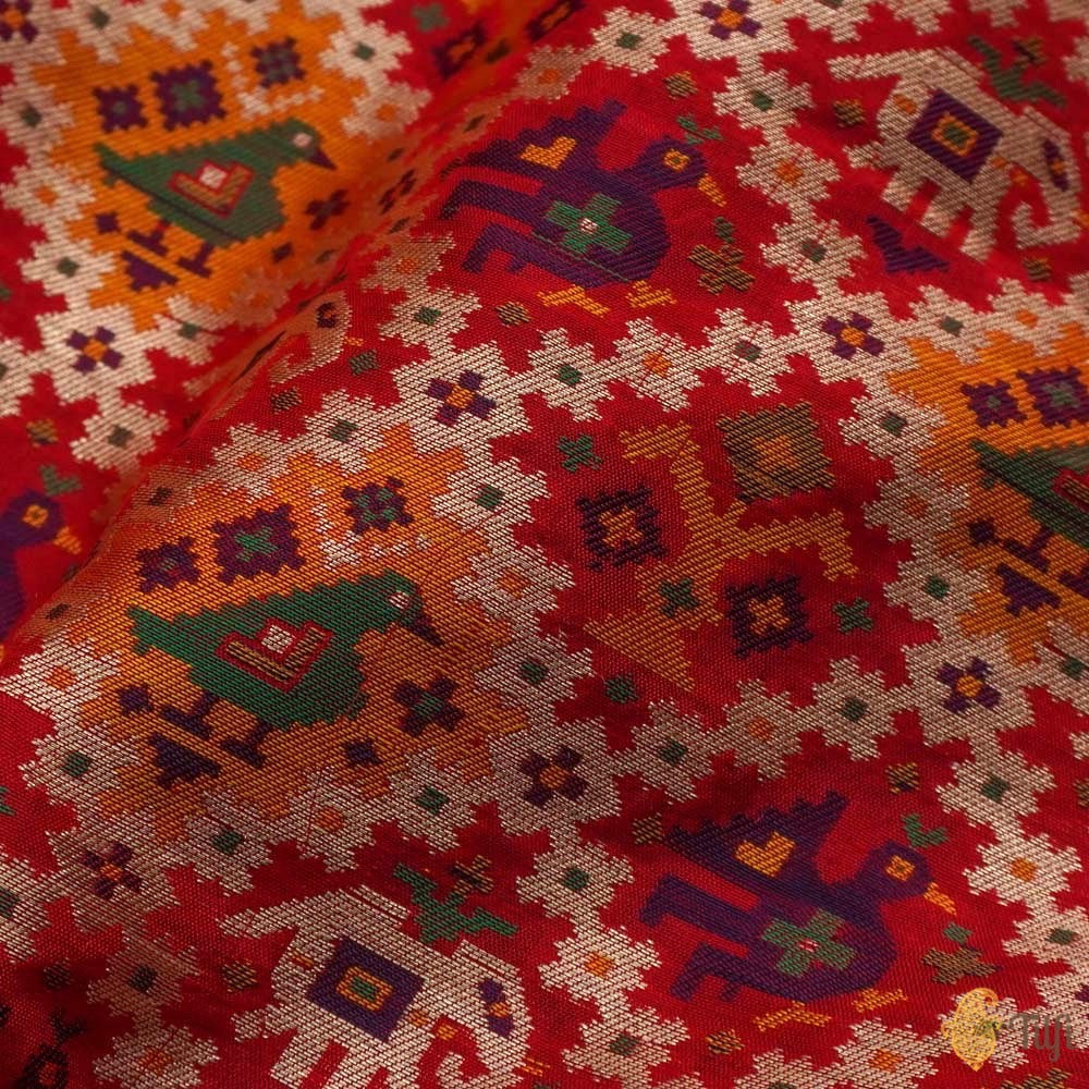 Red Pure Katan Silk Banarasi Handloom Patola Fabric