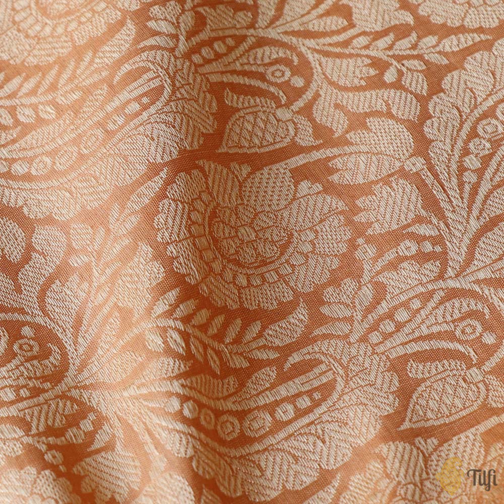 Pastel Peach Pure Katan Silk Banarasi Handloom Fabric