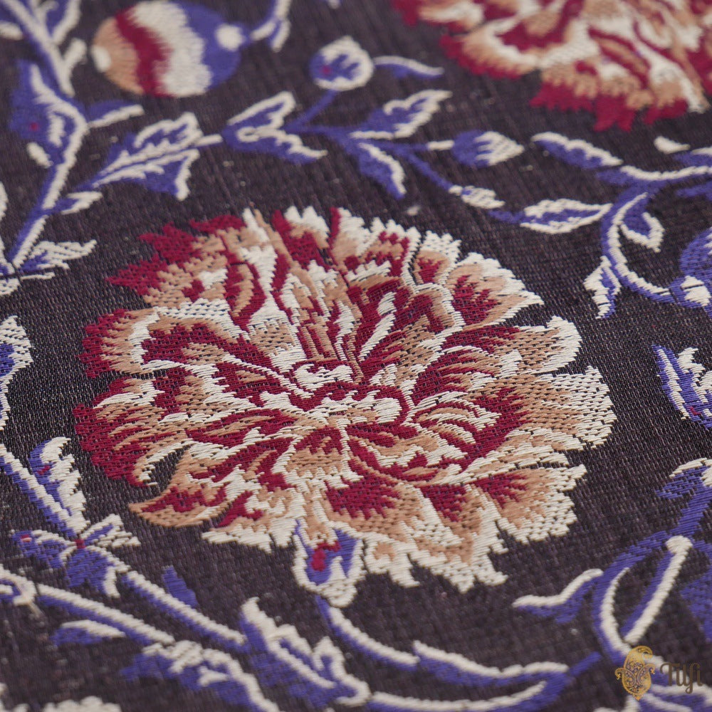 Black Pure Soft Satin Silk Banarasi Handloom Fabric