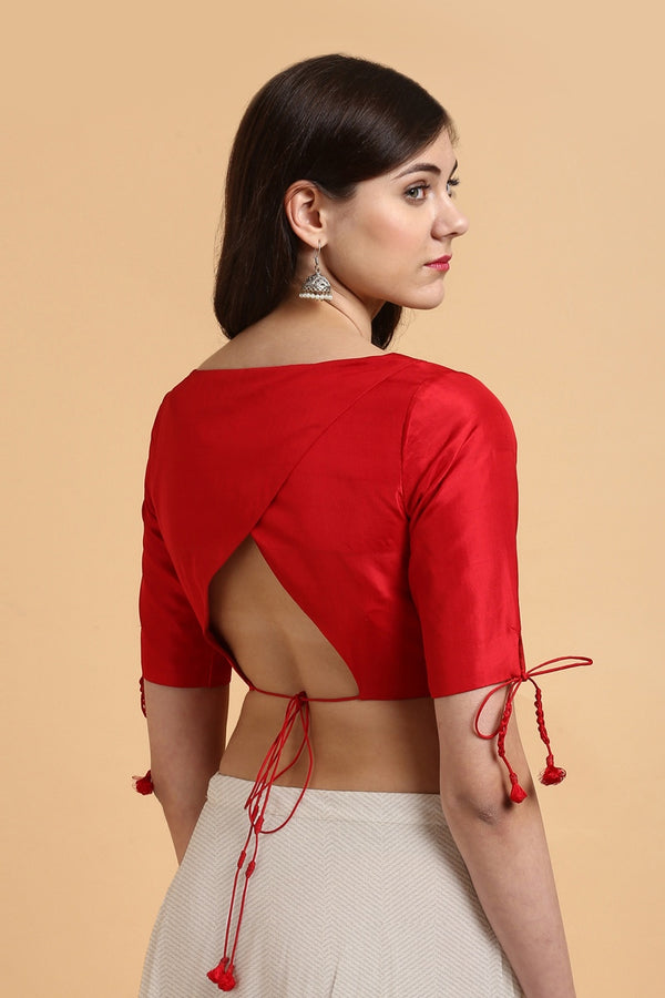 Red Silk Tassel Detail Blouse Tilfi