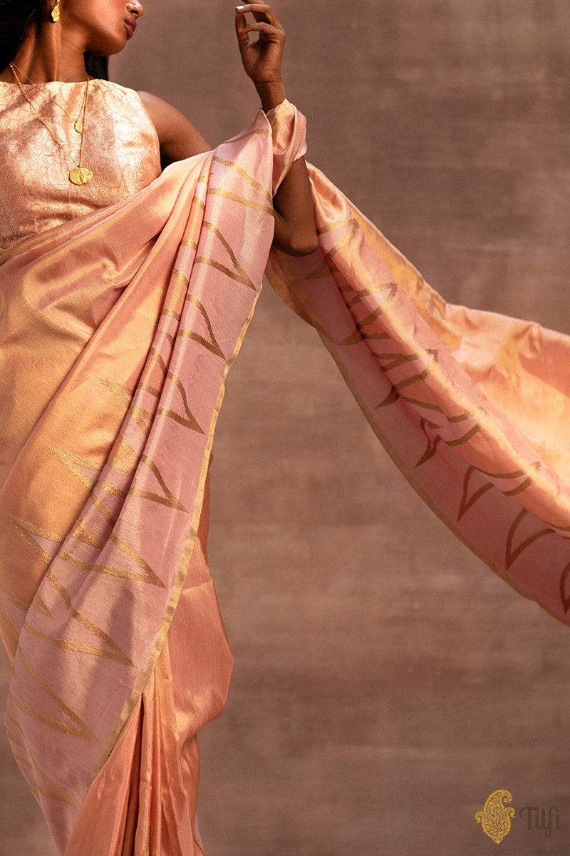Gold Pink Pure Ektara Silk Tissue Banarasi Handloom Saree