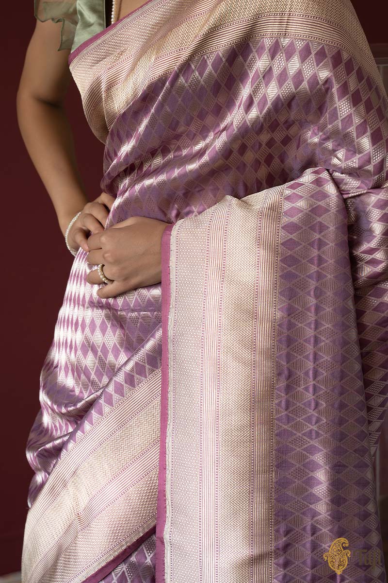 Mauve Pink Pure Katan Silk Banarasi Handloom Saree