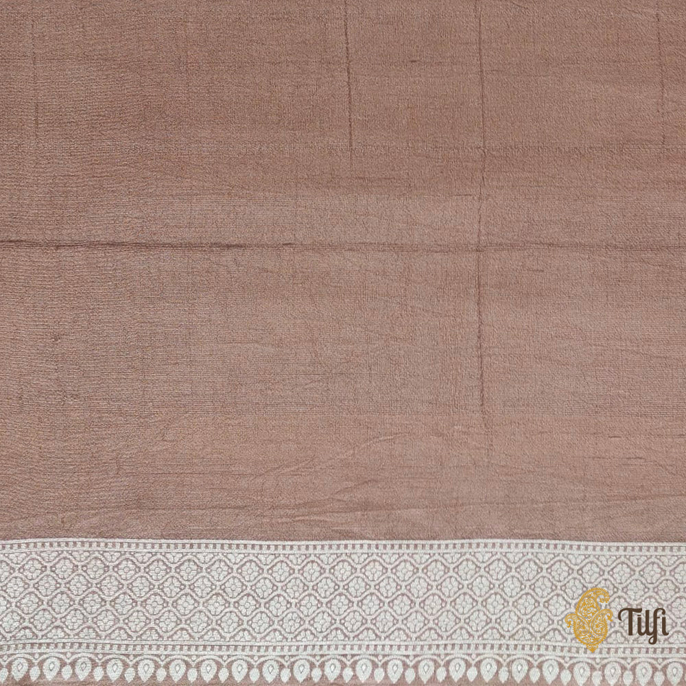 Pre-Order: Maple Brown Pure Tussar Georgette Silk Banarasi Handloom Saree