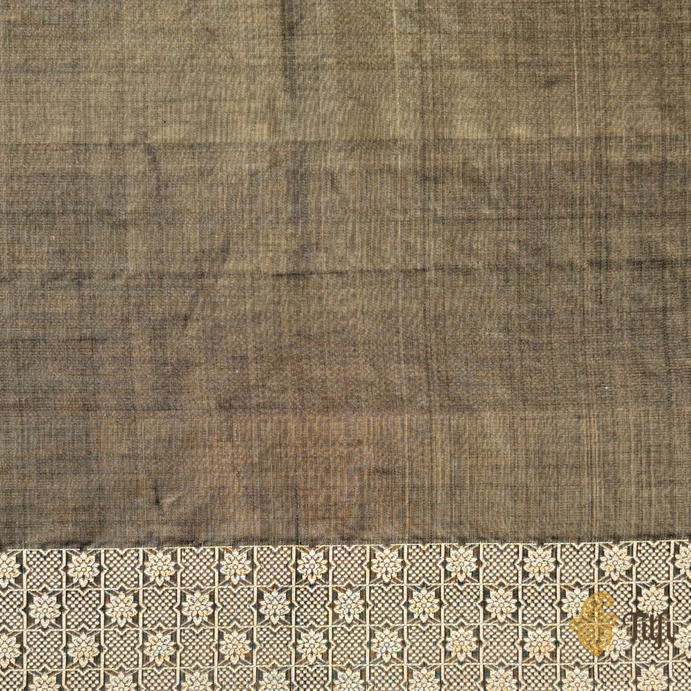 Black Pure Satin Silk Tissue Banarasi Shikargah Handloom Saree