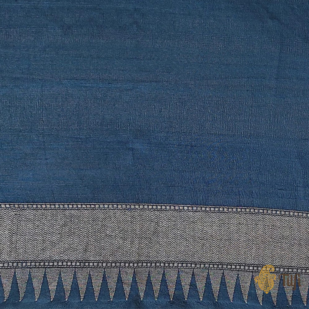 Pastel Blue Ombré Pure Tussar Georgette Silk Banarasi Handloom Saree