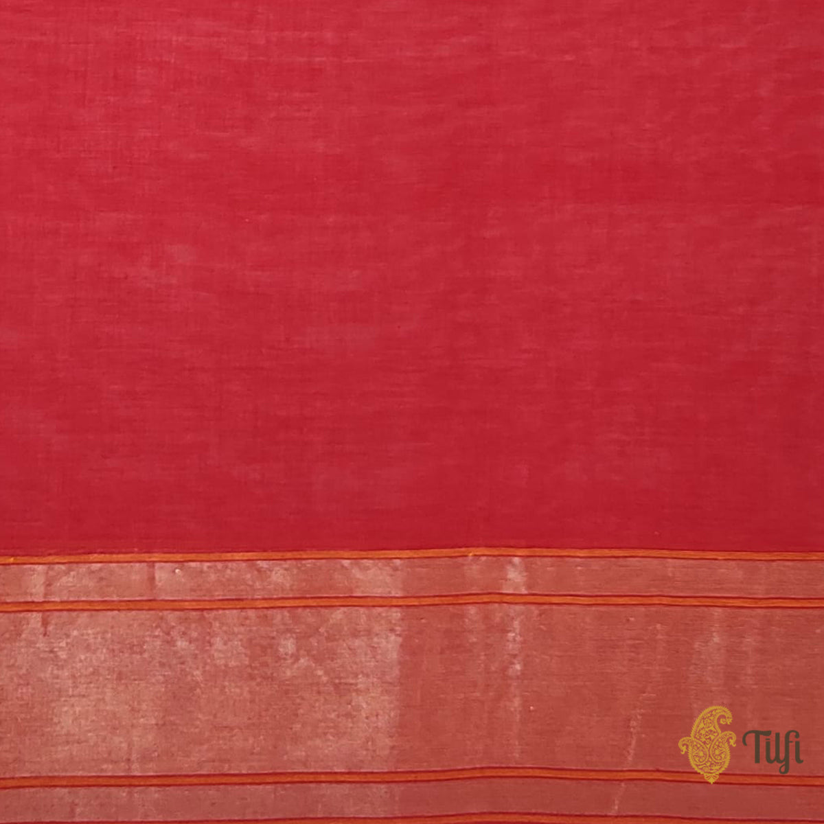 Red Pure Cotton Jamdani Real Zari Banarasi Handloom Saree