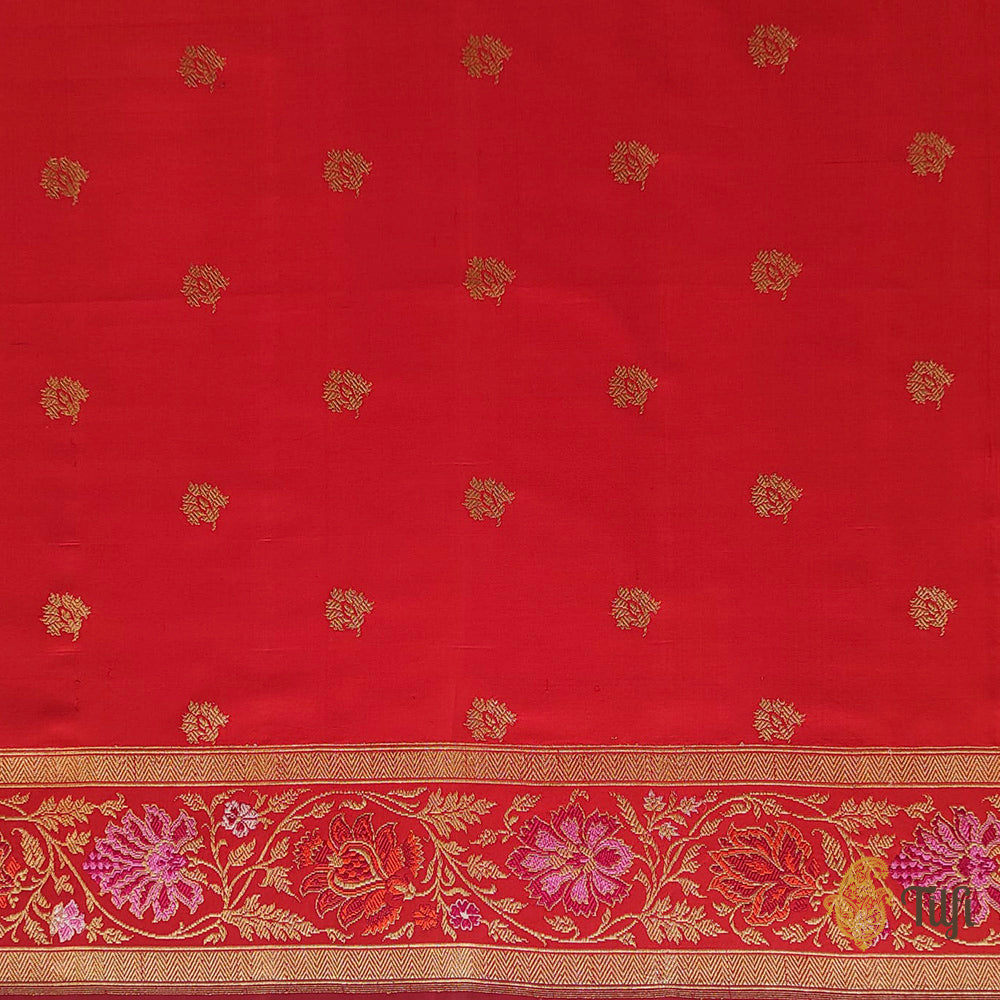 &#39;Veena&#39; Red Pure Katan Silk Real Zari Banarasi Handloom Saree