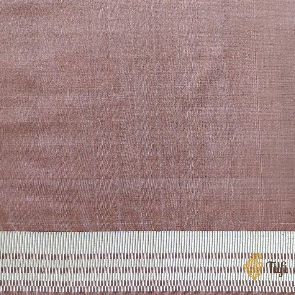 &#39;Tamara&#39; Old Rose Pure Satin Silk Geometric Banarasi Handloom Saree