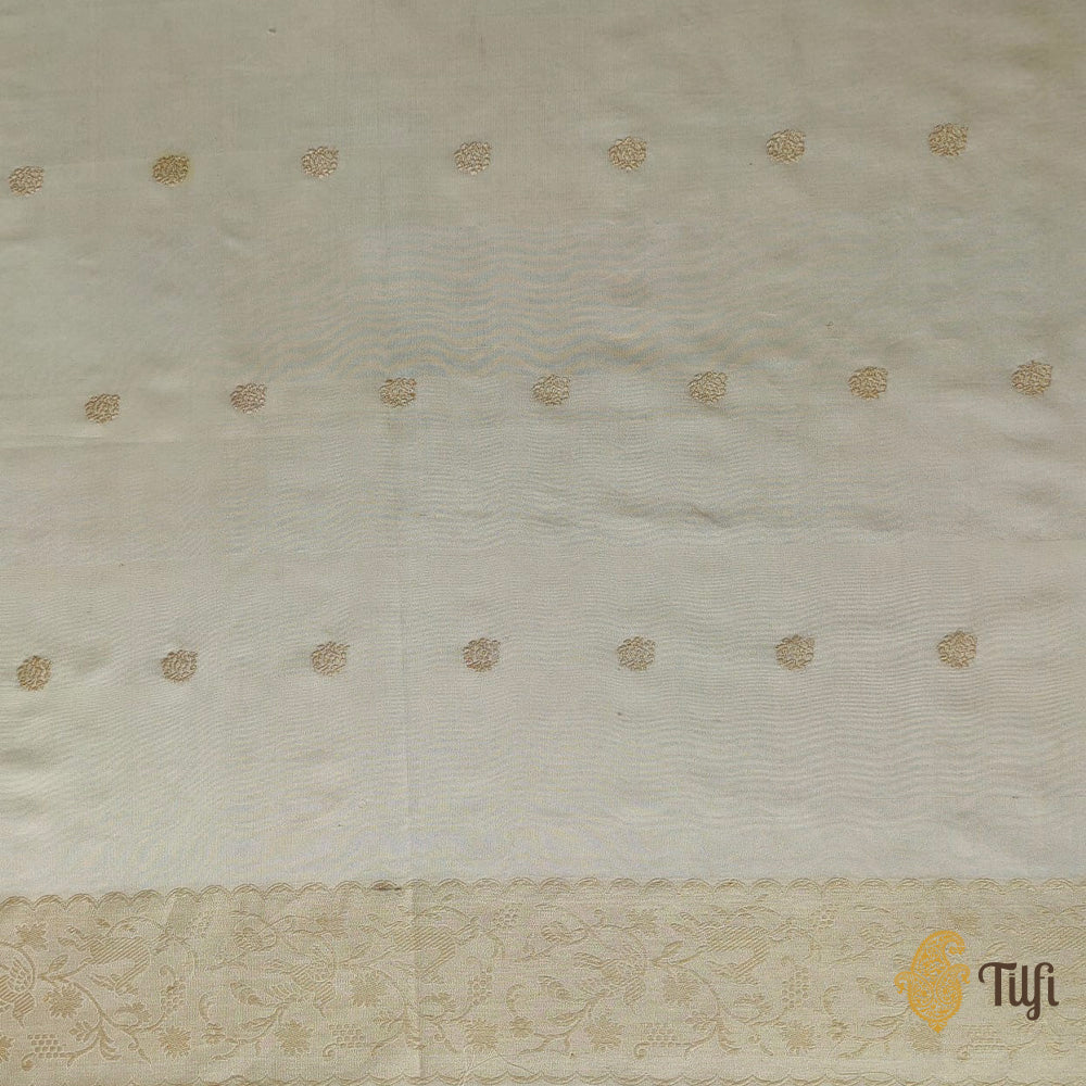&#39;Janaki&#39; Off-White Pure Katan Silk Real Zari Banarasi Handloom Saree