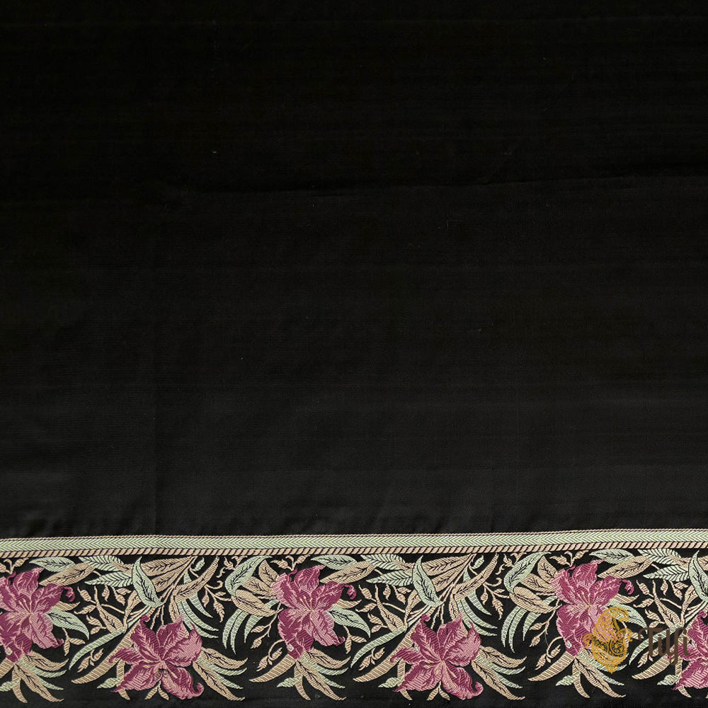 Pre-Order: Black Pure Satin Silk Banarasi Handloom Saree
