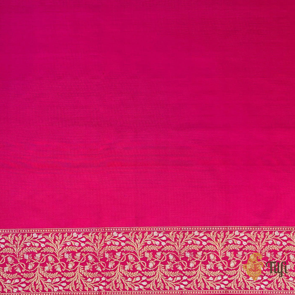 &#39;Vilakshana&#39; Orange-Pink Pure Katan Silk Banarasi Handloom Saree