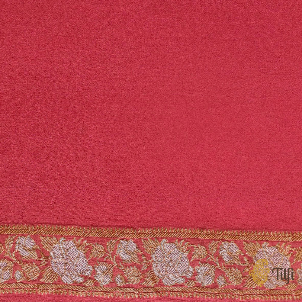 Pre-Order: Coral Pink-Grey Pure Khaddi Georgette Banarasi Handloom Saree