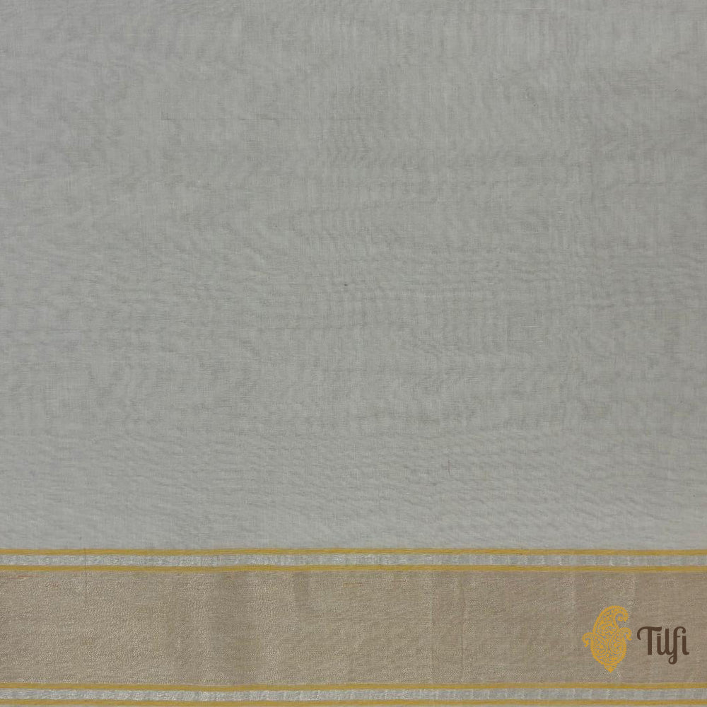 Off-White Pure Cotton Jamdani Real Zari Banarasi Handloom Saree