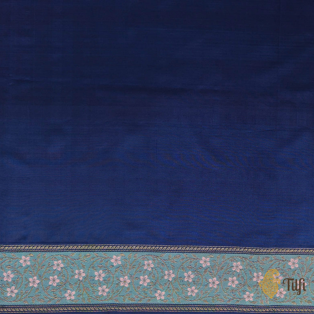 Pre-Order: &#39;Usha&#39; Blue Pure Katan Silk Banarasi Handloom Saree