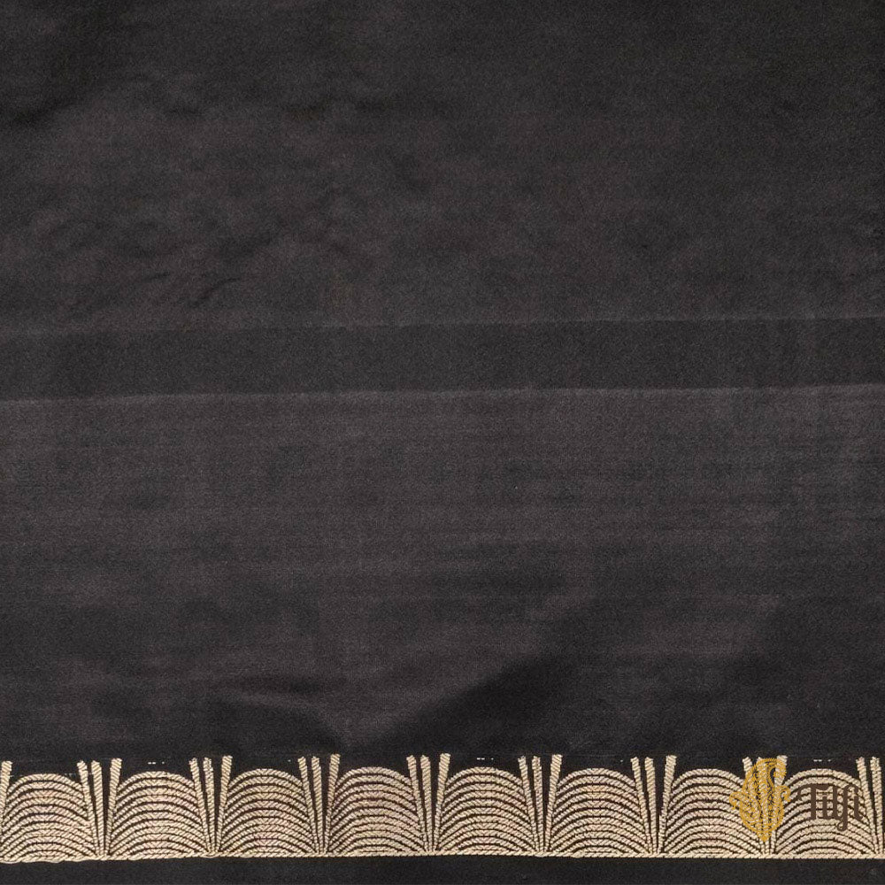 &#39;Sunayana&#39; Black Pure Soft Satin Silk Banarasi Handloom Saree
