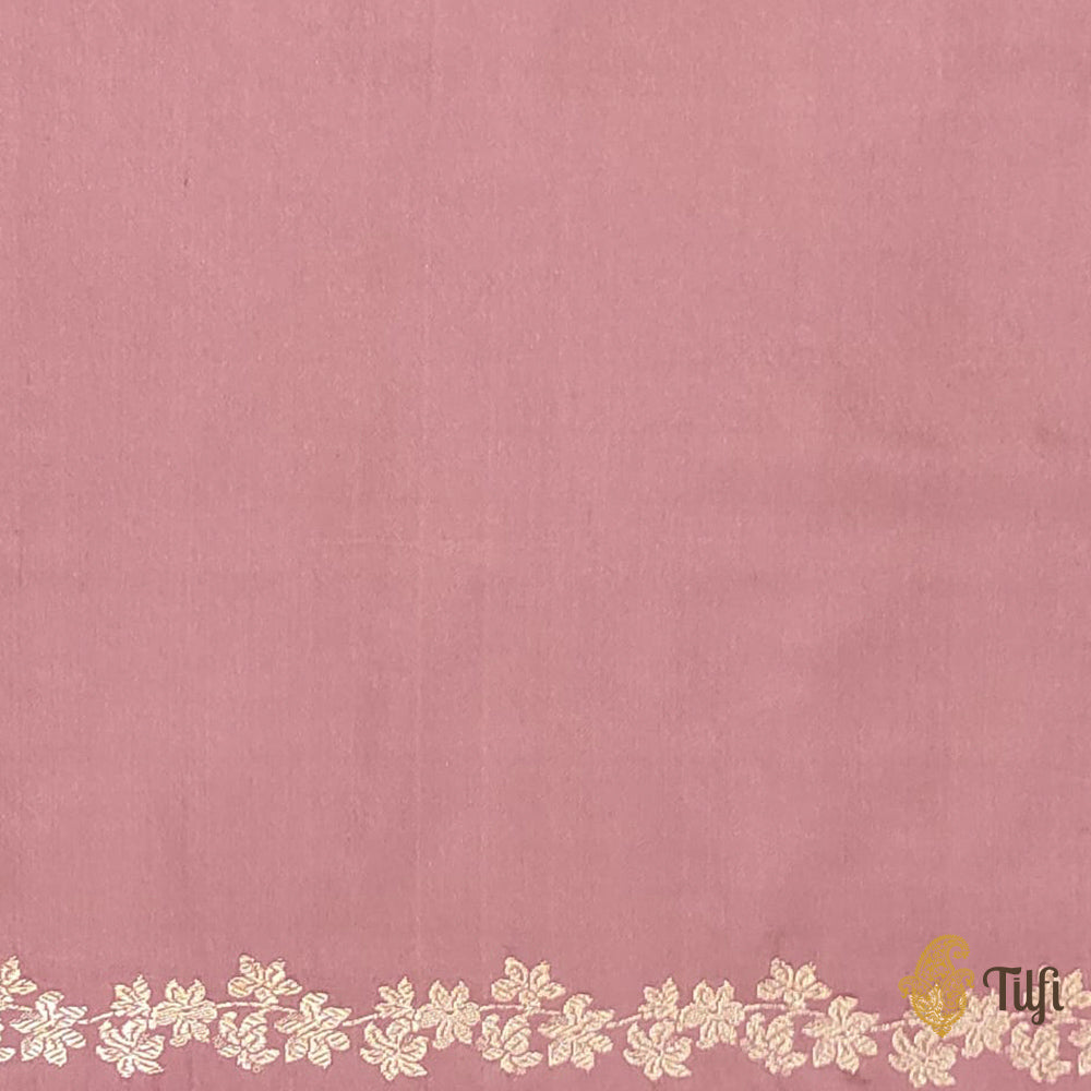 Rose Pink Pure Satin Silk Banarasi Handloom Saree