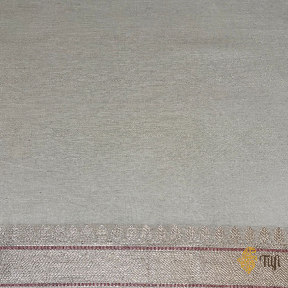 Off-White Pure Cotton Banarasi Handloom Saree