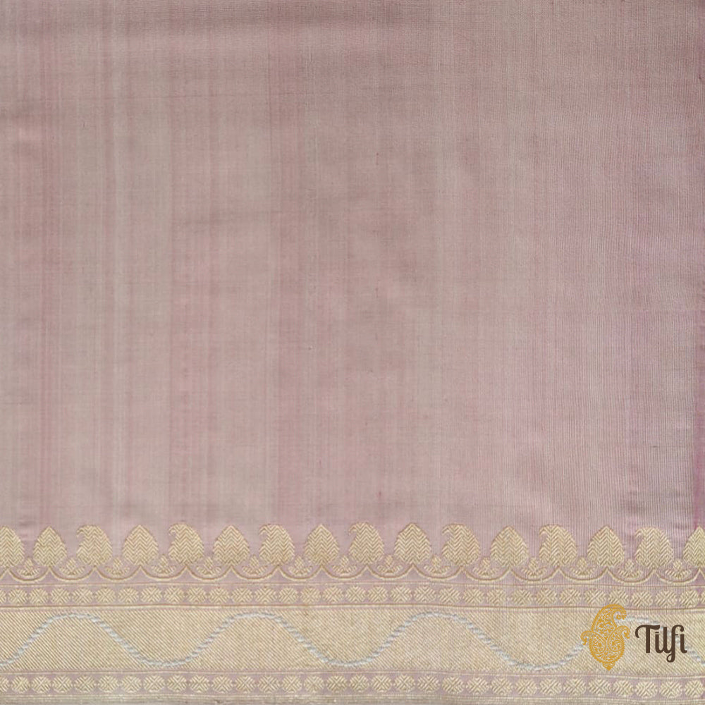 &#39;Nasrin&#39; Pink Pure Katan Silk Georgette Real Zari Banarasi Handloom Saree