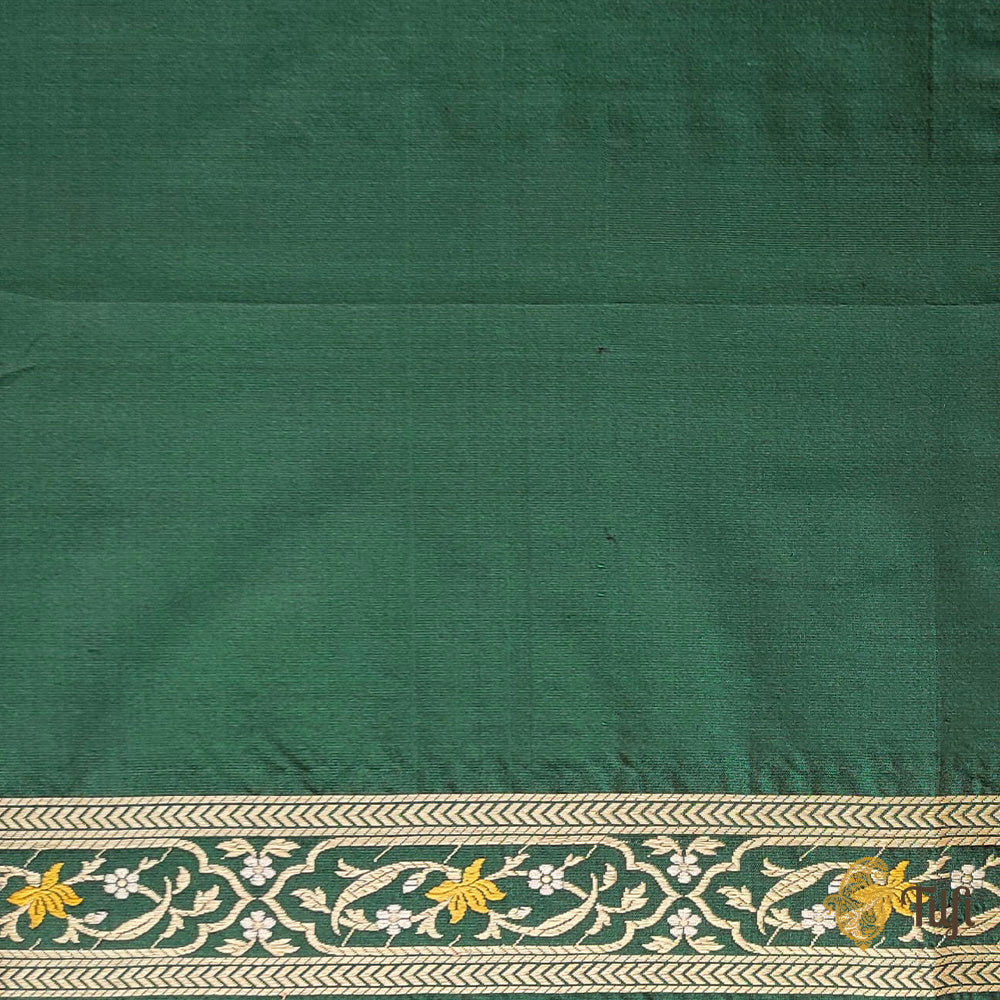 Pre-Order: &#39;Shanta&#39; Bottle Green Pure Katan Silk Banarasi Handloom Saree