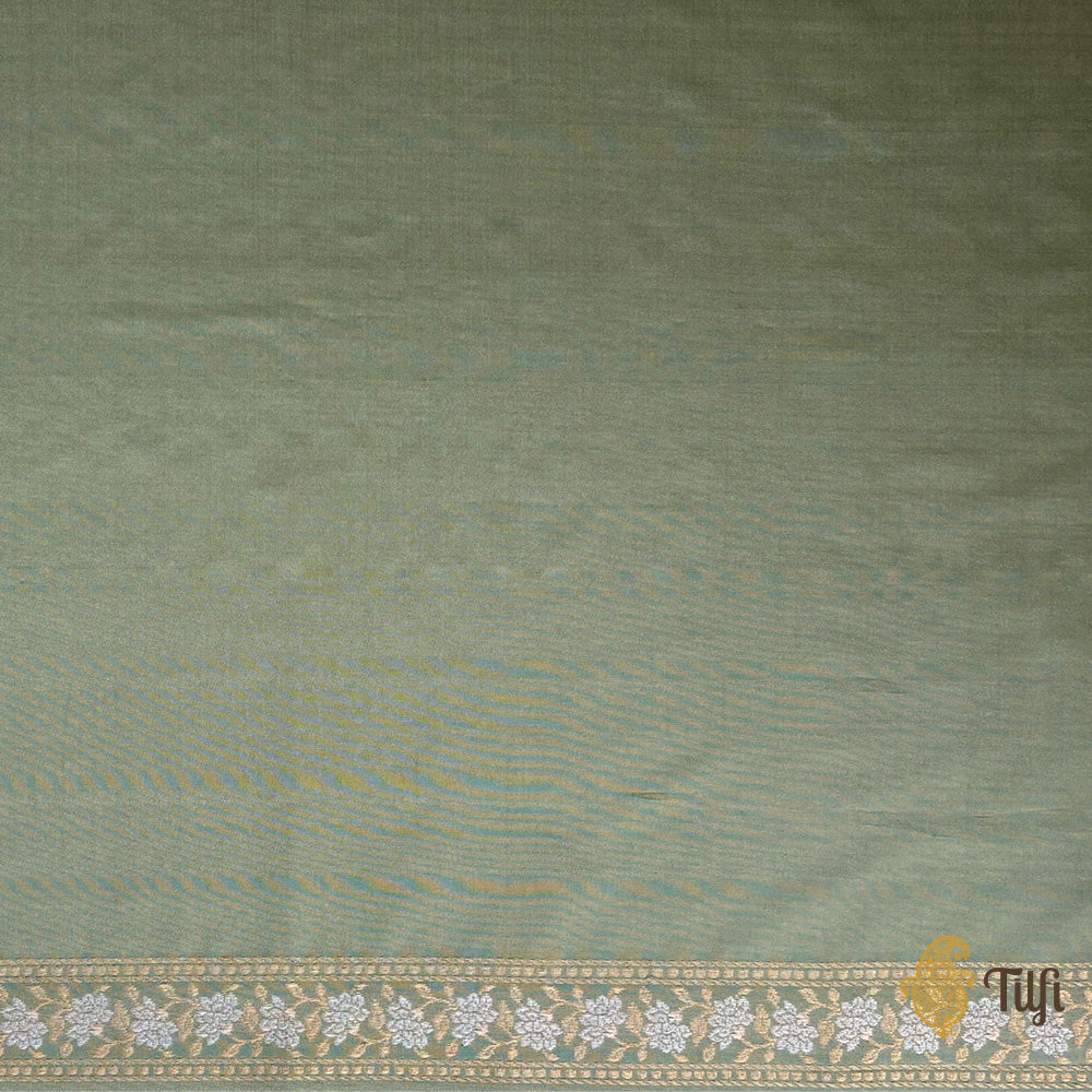 &#39;Pride of Lions&#39; Green Pure Katan Silk Banarasi Shikargah Handloom Saree