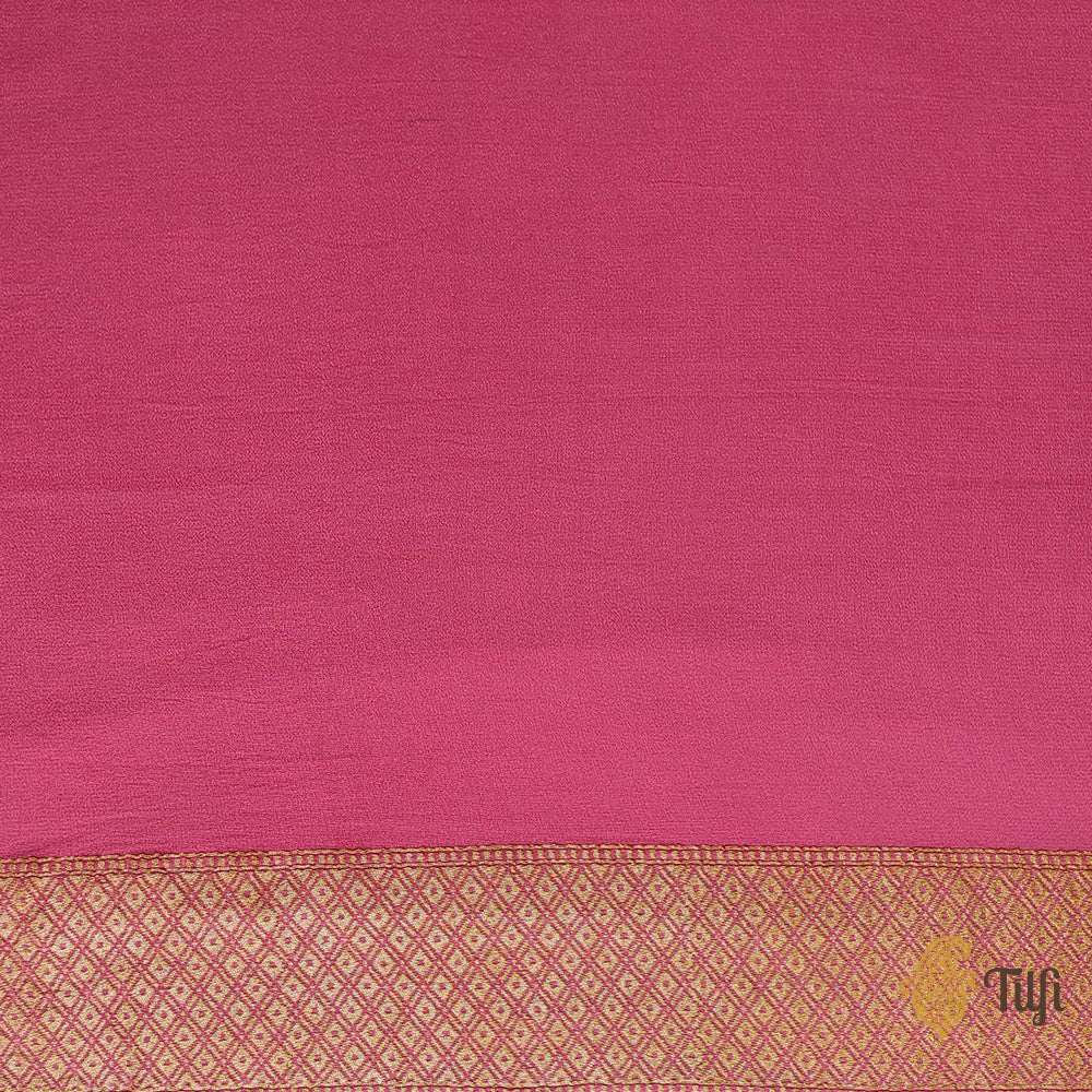 Pre-Order: Coral Pink Pure Khaddi Georgette Banarasi Handloom Saree