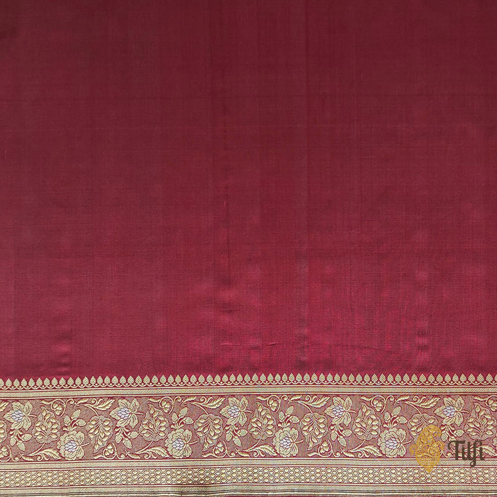 &#39;Ashwini&#39; Maroon Pure Katan Silk Banarasi Handloom Saree