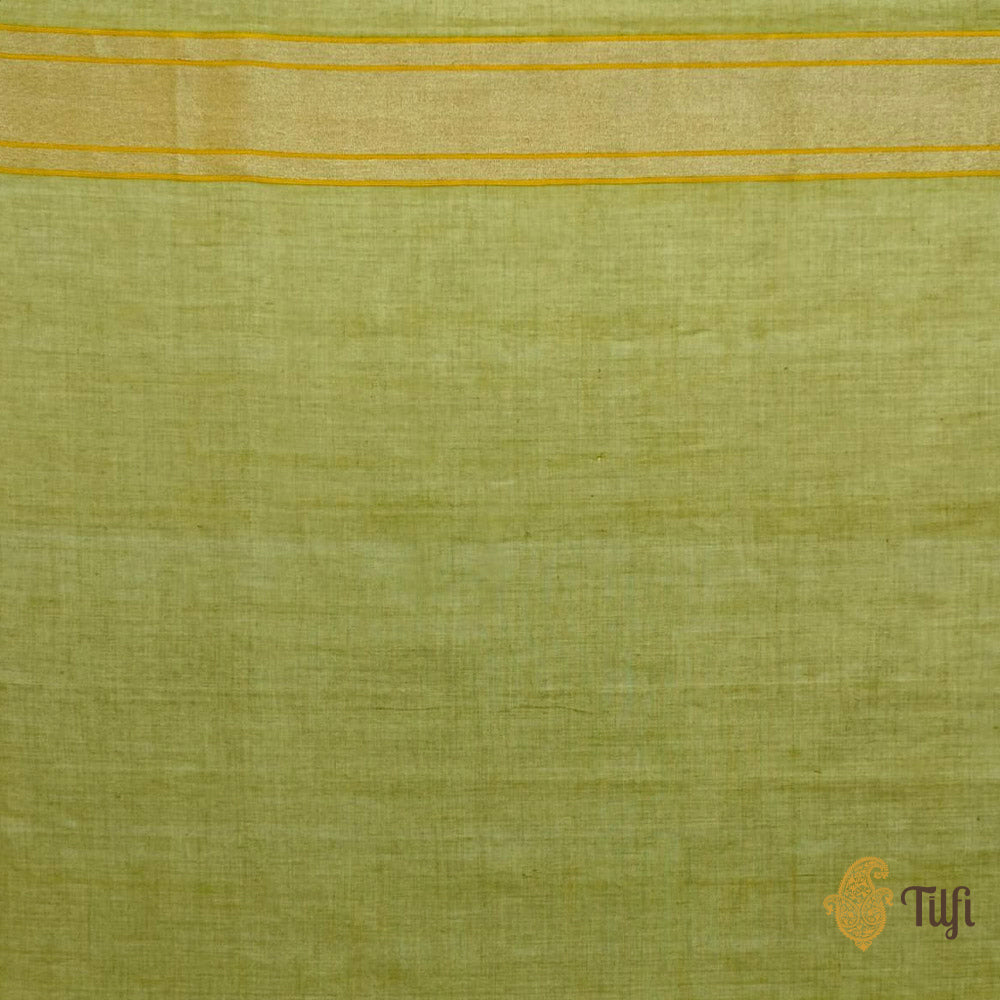 &#39;Zoya&#39; Green Pure Cotton Jamdani Real Zari Banarasi Handloom Saree