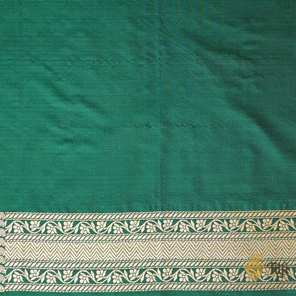 Pre-Order: &#39;Enchanted Garden&#39; Dark Green Pure Katan Silk Banarasi Handloom Saree