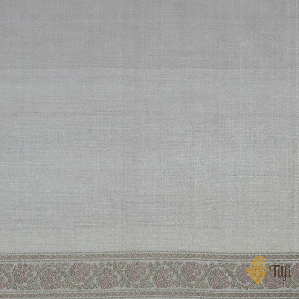 Grey Pure Satin Silk Banarasi Tanchoi Handloom Saree