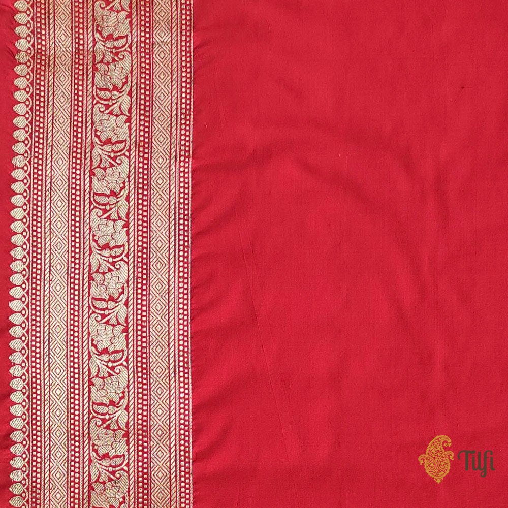 &#39;Qainaat&#39; Black-Red Pure Katan Silk Banarasi Kadiyal Handloom Saree