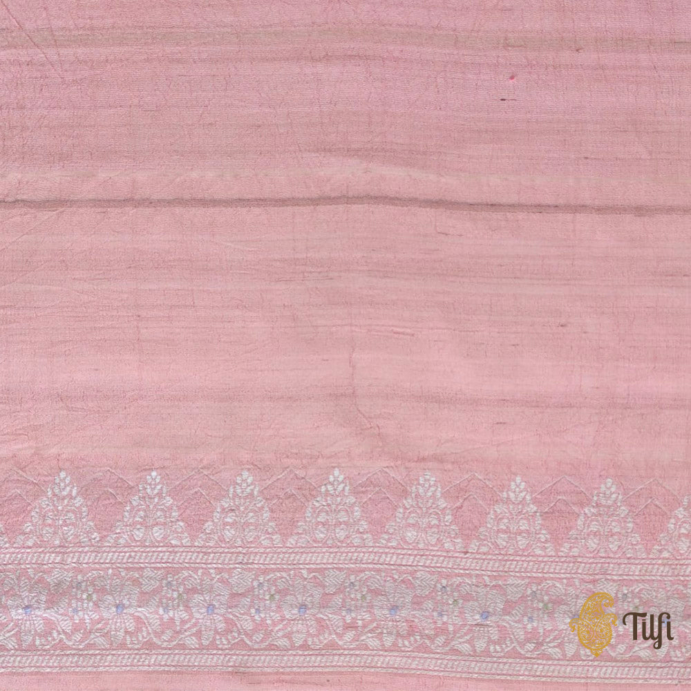Pastel Pink Pure Tussar Georgette Silk Banarasi Handloom Saree