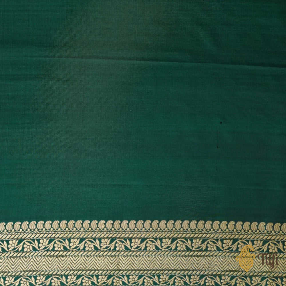 &#39;Menaka&#39; Green Pure Katan Silk Banarasi Handloom Saree