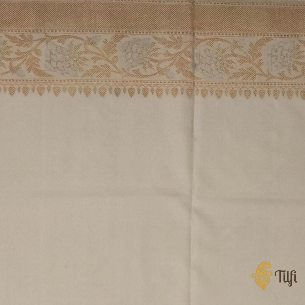 &#39;Karnika&#39; White Pure Katan Silk Banarasi Handloom Saree