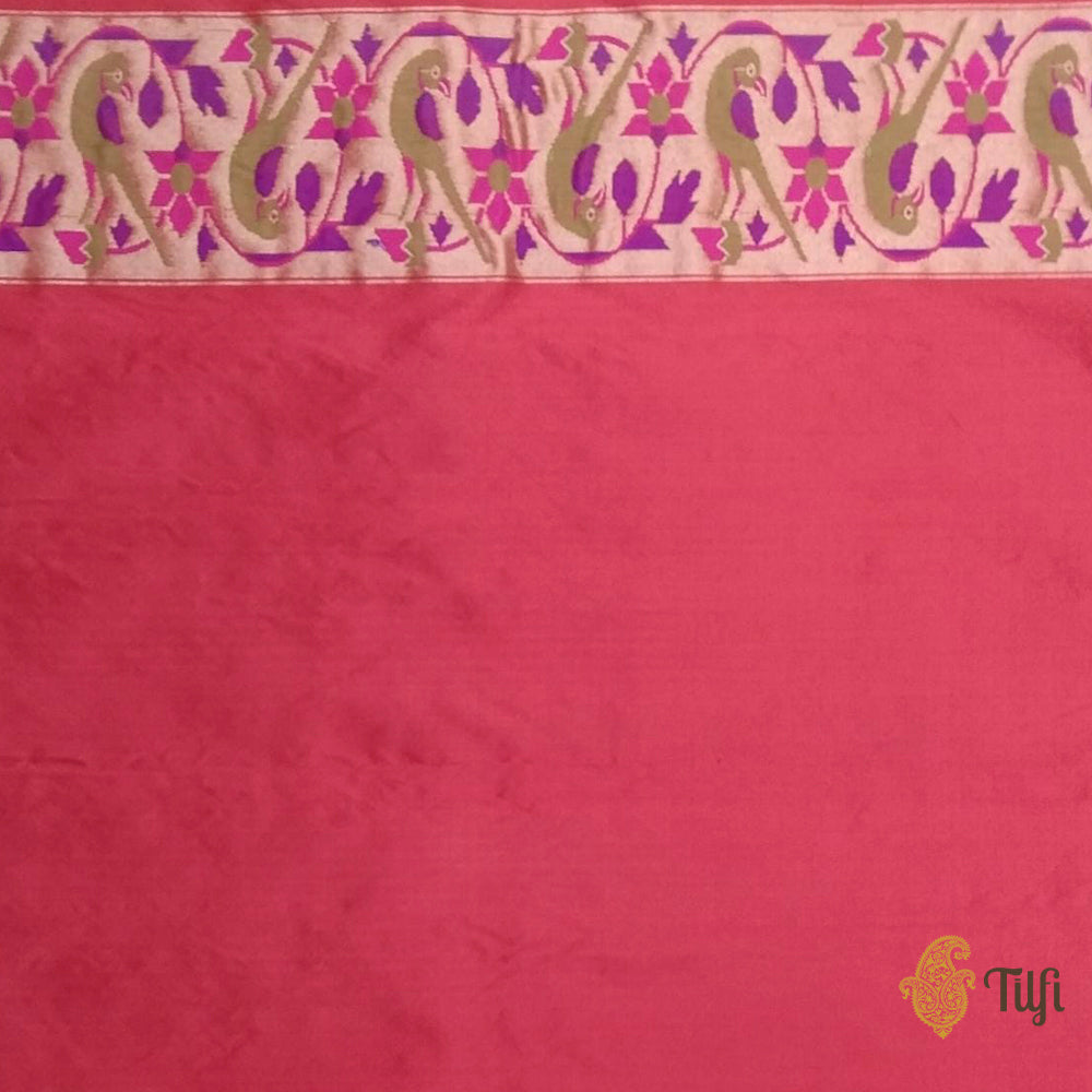 &#39;Kumud&#39; Beige-Red Pure Katan Silk Banarasi Paithani Handloom Saree