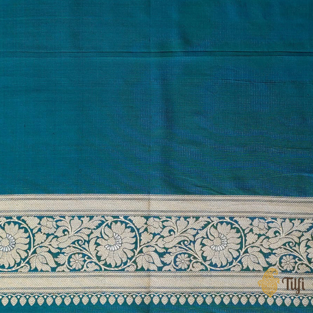 Deep Teal Blue Pure Katan Silk Banarasi Handloom Saree