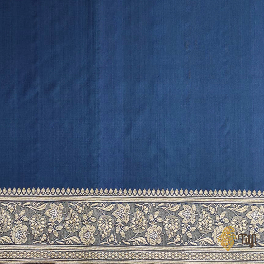 &#39;Ashwini&#39; Navy Blue Pure Katan Silk Banarasi Handloom Saree