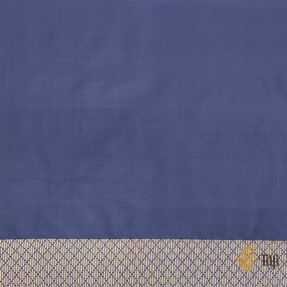 Grey-Blue Pure Soft Satin Silk Banarasi Handloom Saree