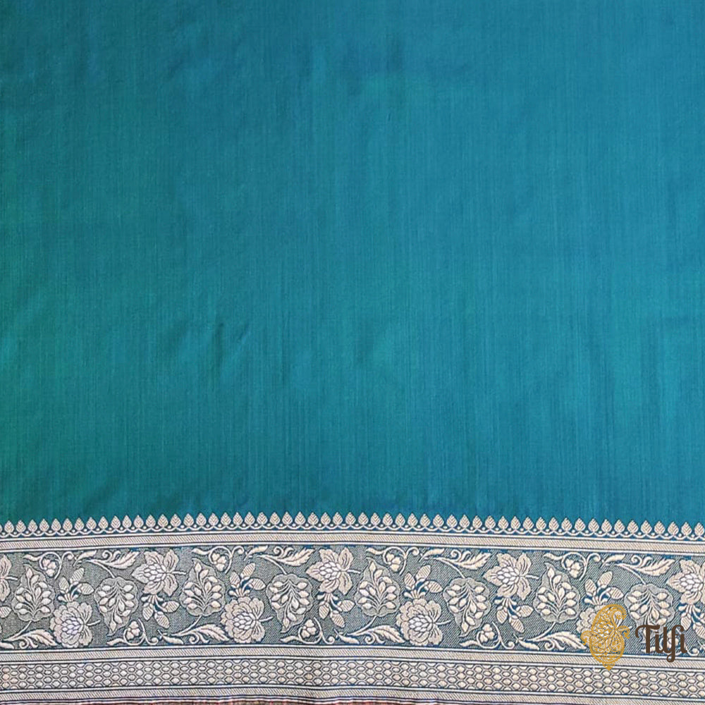 Turquoise Pure Katan Silk Banarasi Handloom Saree
