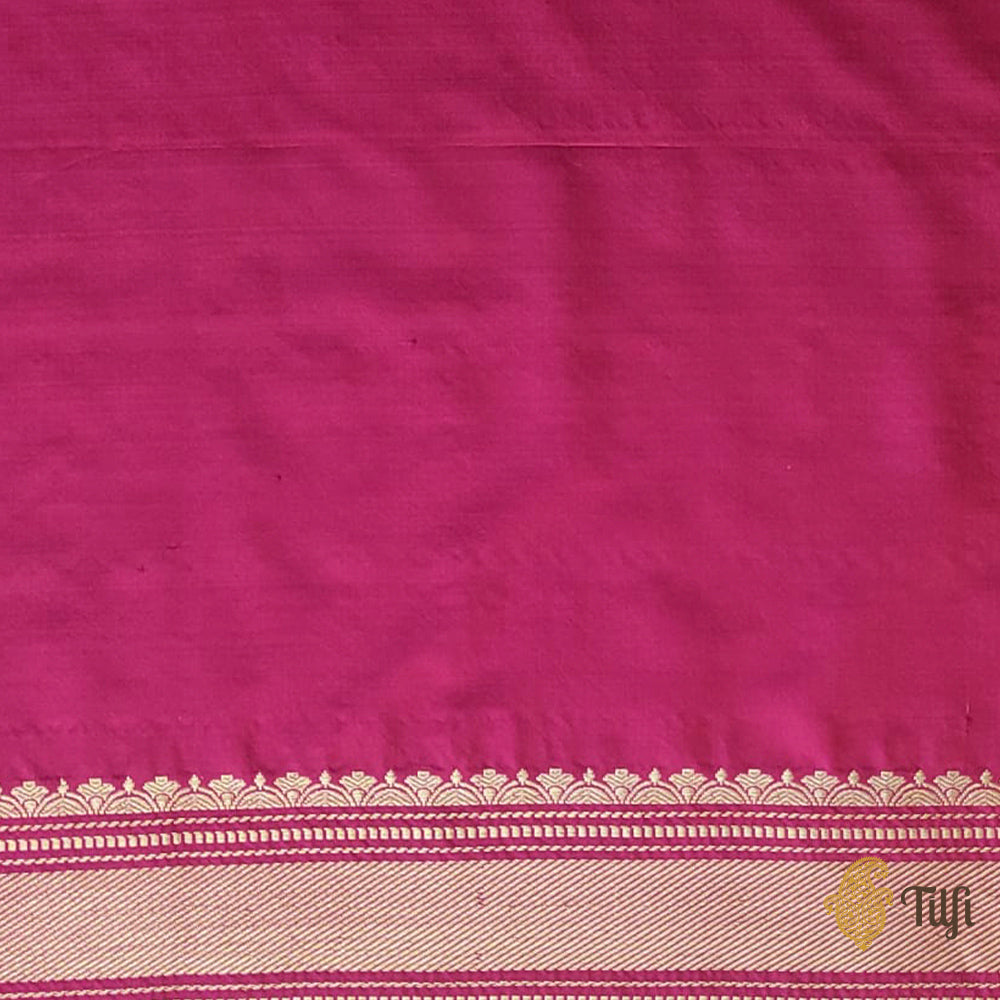 &#39;Sadhana&#39; Magenta Pure Katan Silk Banarasi Handloom Jangla Saree