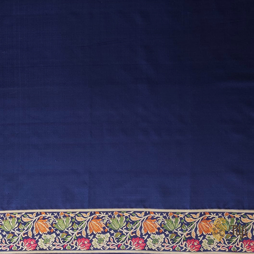 Blue-Grey Pure Soft Satin Silk Banarasi Valkalam Handloom Saree