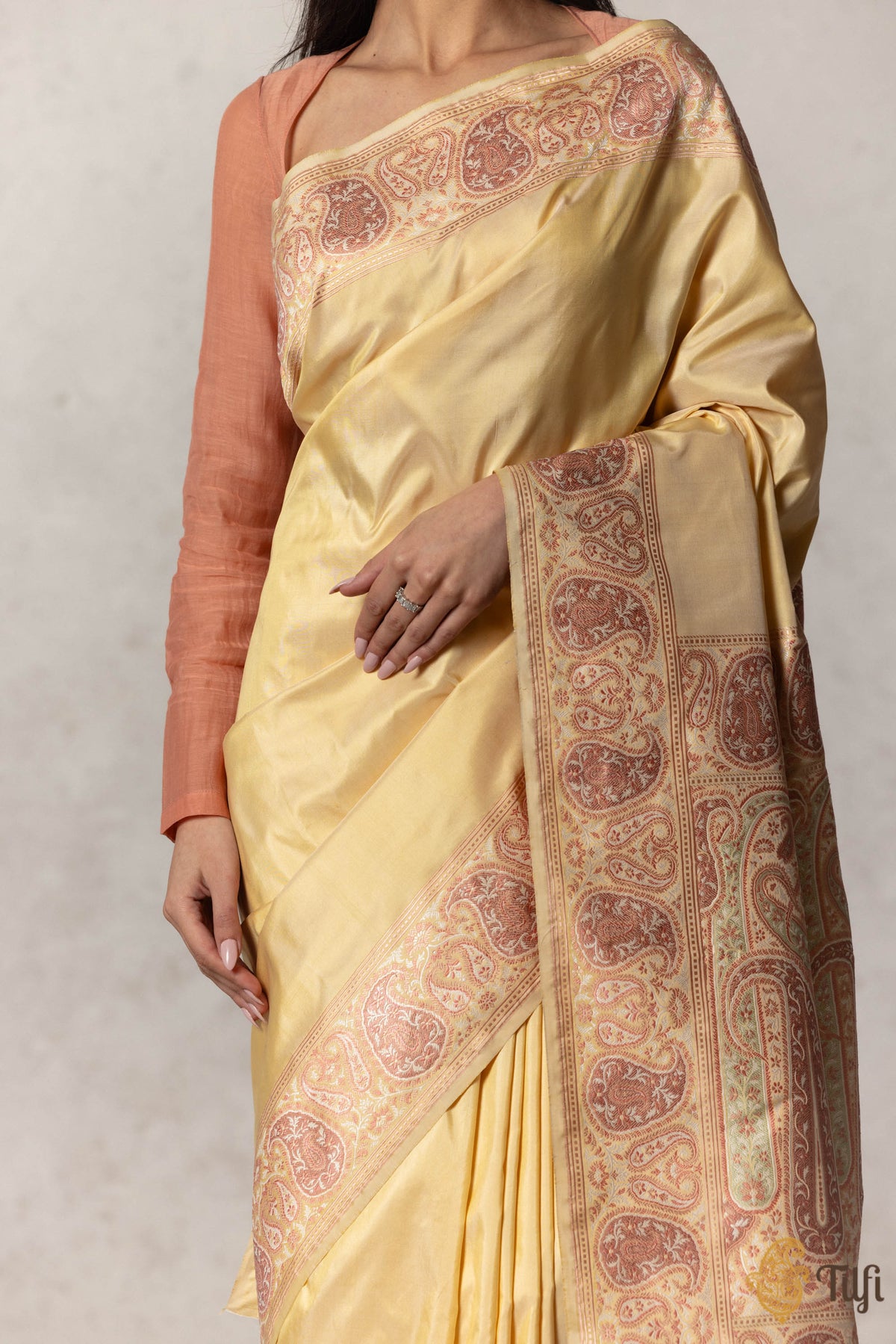 Pastel Yellow Pure Katan Silk Banarasi Handloom Saree