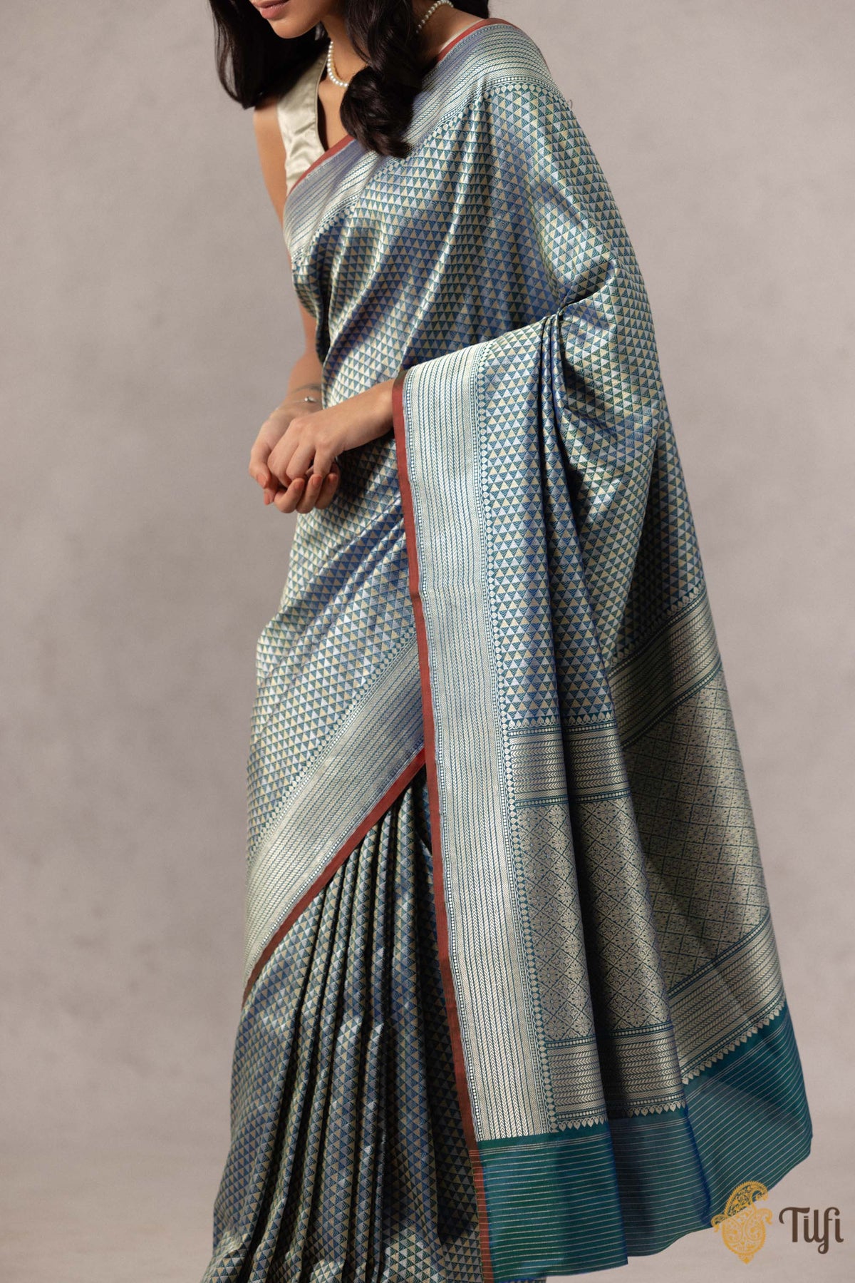 Royal Blue-Green Pure Katan Silk Banarasi Handloom Saree