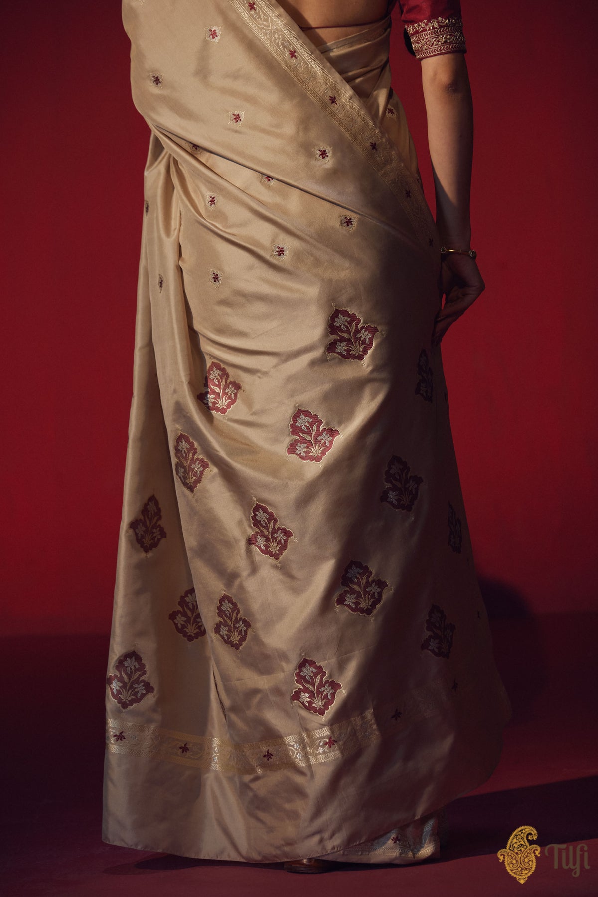 Pre-Order: &#39;Shanta&#39; Beige Pure Katan Silk Banarasi Handloom Saree