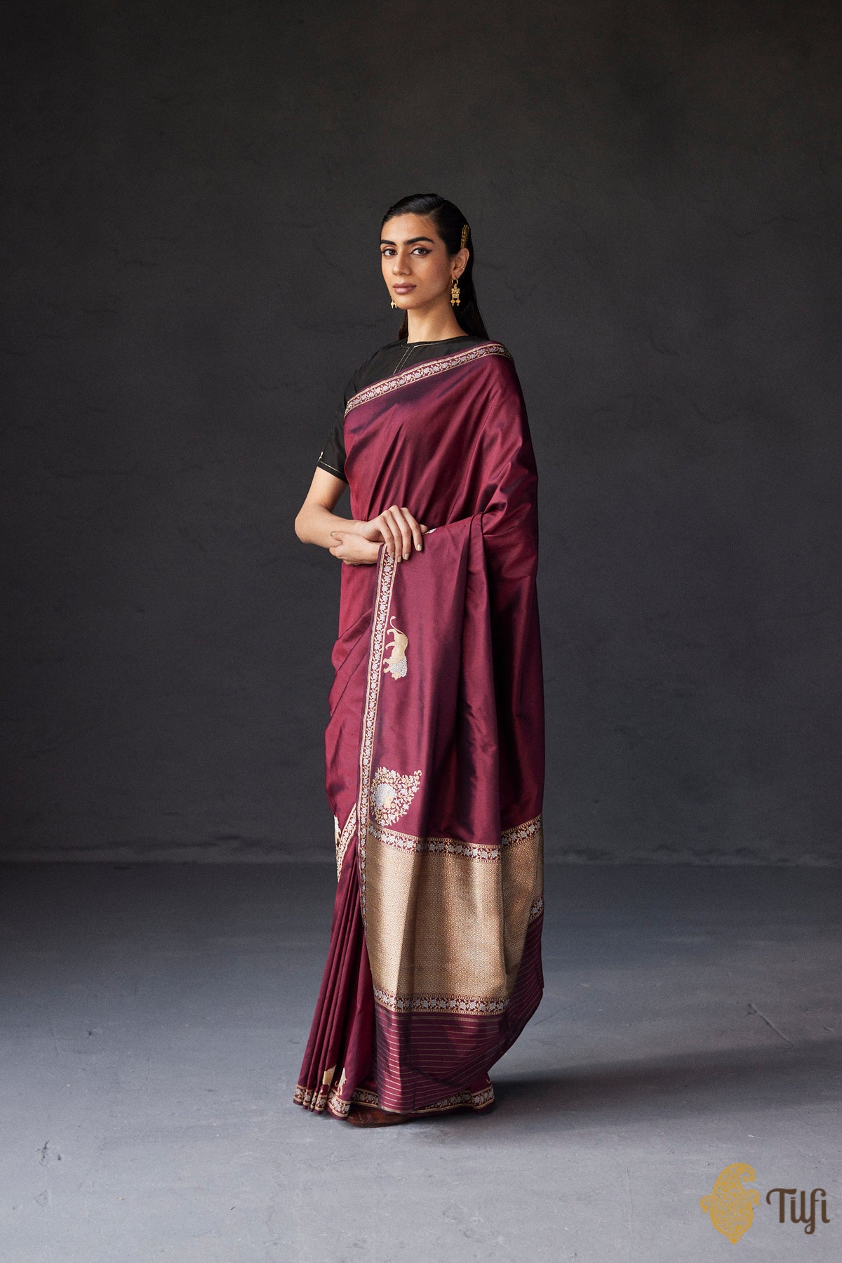 Pre-Order: &#39;Pride of Lions&#39; Deep Red Pure Katan Silk Banarasi Shikargah Handloom Saree